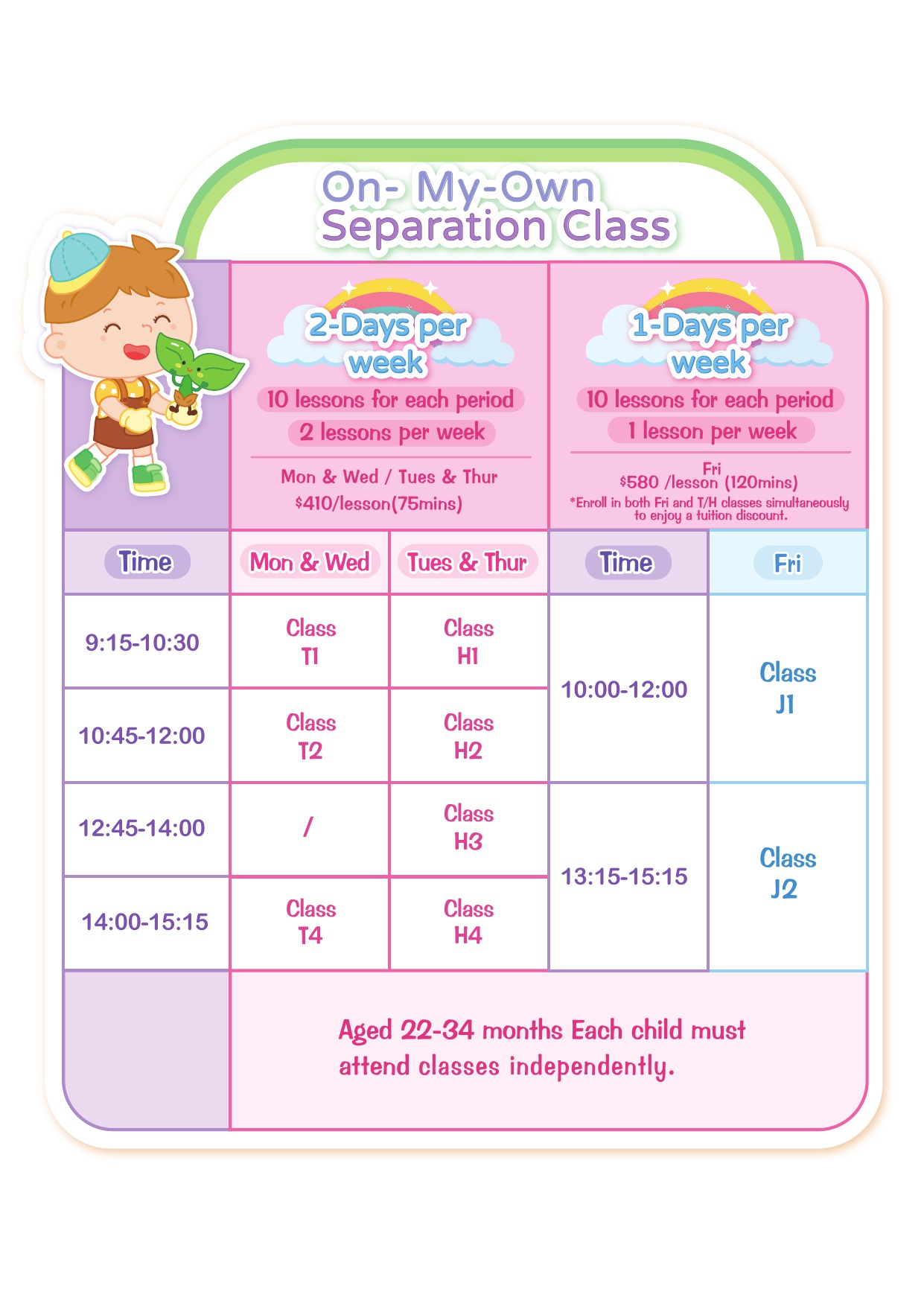 Advanced Separation Class Timetable